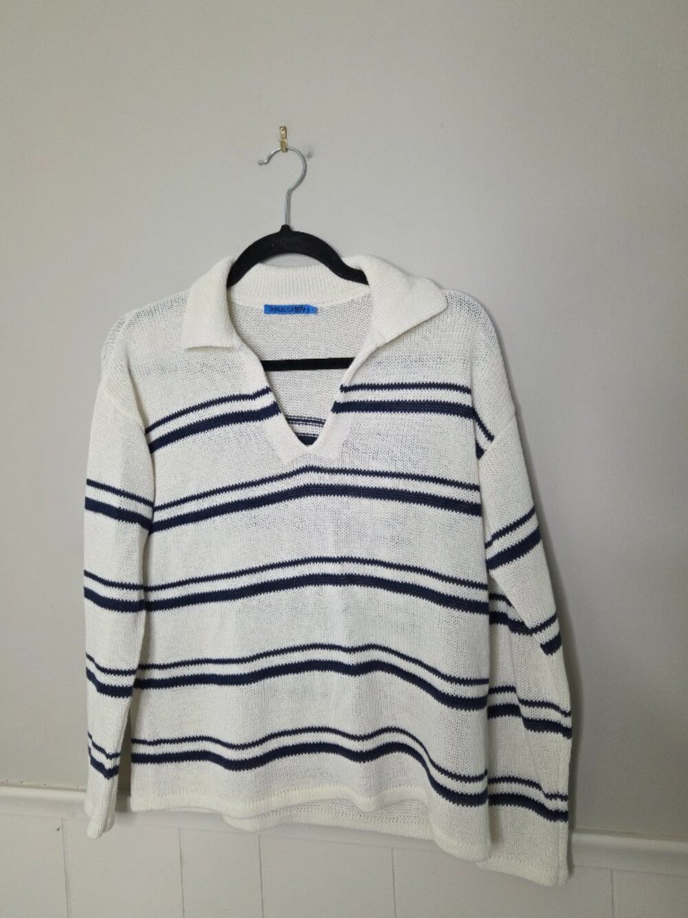 J. MCLAUGHLIN Stripe Loose Knit Polo V Neck Top